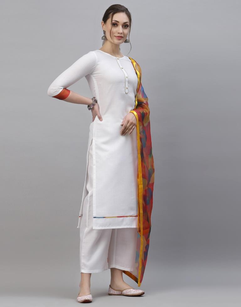 Indian Wedding Party Wear Women Designer White Color Cotton Kurti Pant  Dupatta | eBay